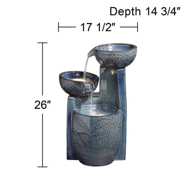  John Timberland Summer Leaves Cascading Bowls Modern Outdoor Floor Water Fountain With LED Light 26" For Yard Garden Patio Deck Porch House Exterior