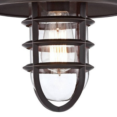  John Timberland Marlowe Industrial Outdoor Wall Light Fixture Galvanized Hooded Cage 13 1/4" Clear Glass For Post Exterior Barn Deck House Porch Yard
