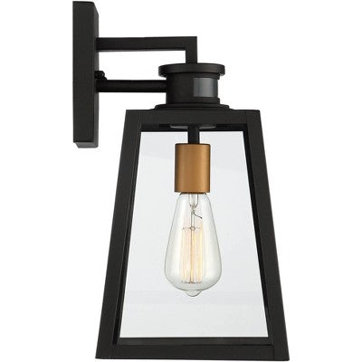  John Timberland Arrington Modern Outdoor Wall Light Fixtures Set Of 2 Black Motion Sensor 14 3/4" Clear Glass For Post Exterior Barn Deck House Porch