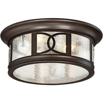  John Timberland Modern Flush Mount Outdoor Ceiling Light Fixture Mission Oil Rubbed Bronze Drum 12" Seedy Glass Damp Rated For Porch Patio