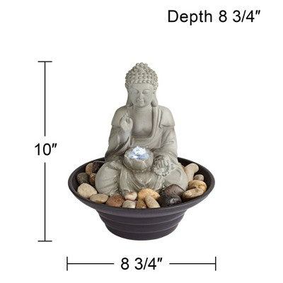  John Timberland Zen Buddha Indoor Tabletop Water Fountain With Light LED 10" High Sitting For Table Desk Office Relaxation