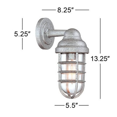  John Timberland Marlowe Industrial Outdoor Wall Lights Set Of 2 Galvanized Steel Cage Frame 13 1/4" Clear Glass For Post Exterior Barn Deck House Yard