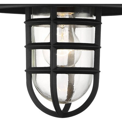  John Timberland Marlowe Rustic Industrial Farmhouse Outdoor Wall Light Fixture Black Hooded Cage 13" Clear Glass For Post Exterior Barn Deck House