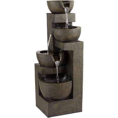  John Timberland Outdoor Floor Water Fountain With Light LED 41 1/2" High Cascading Bowls For Yard Garden Patio Deck Home