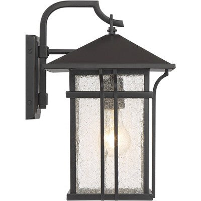  John Timberland Mission Outdoor Wall Light Fixture Painted Bronze 14" Seeded Clear Glass Lantern For House Porch Patio Deck