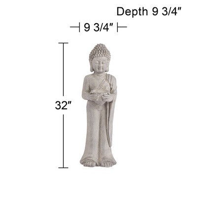  John Timberland Standing Buddha Statue Sculpture Zen Garden Decor Indoor Outdoor Front Porch Patio Yard Outside Home Balcony Gray Faux Stone 32" Tall