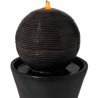  John Timberland Dark Sphere Modern Zen Bubbler Pillar Outdoor Floor Water Fountain With LED Light 30" For Yard Garden Patio Home Deck Porch Exterior