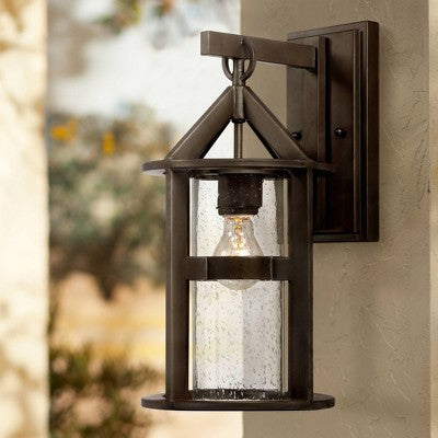  John Timberland Argentine Rustic Farmhouse Outdoor Wall Light Fixture Bronze 17" Clear Seedy Cylinder Glass For Post Exterior Barn Deck House Porch