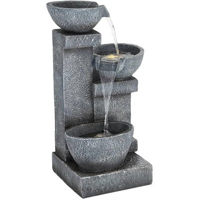  Three Bowls 32 1/4" High Large Modern Indoor Outdoor Decor Gray Faux Stone Floor Fountain With Light LED Cascading Outside Garden