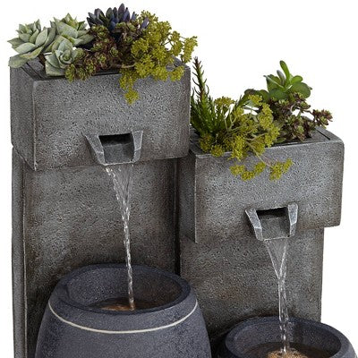  John Timberland Mendit Rustic Cascading 2-Jar Outdoor Wall Floor Water Fountain With LED Light 29" For Yard Garden Patio Home Deck Lawn