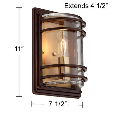  John Timberland Habitat Modern Outdoor Wall Light Fixtures Set Of 2 Bronze Brass 11" Clear Glass For Post Exterior Barn Deck House Porch Yard Patio