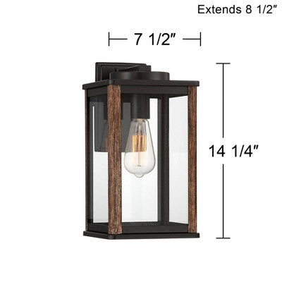  John Timberland Wordsworth Field Rustic Farmhouse Outdoor Wall Light Fixture Dark Bronze Wood Grain 14 1/4" Clear Glass Panels For Post Exterior Deck