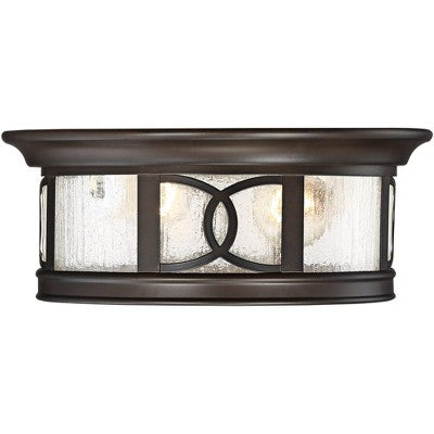  John Timberland Modern Flush Mount Outdoor Ceiling Light Fixture Mission Oil Rubbed Bronze Drum 12" Seedy Glass Damp Rated For Porch Patio