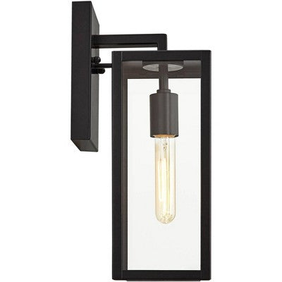  John Timberland Modern Outdoor Wall Light Fixture Mystic Black 14 1/4" Clear Glass Panel For Exterior Barn Deck House Porch Yard Patio Outside Garage