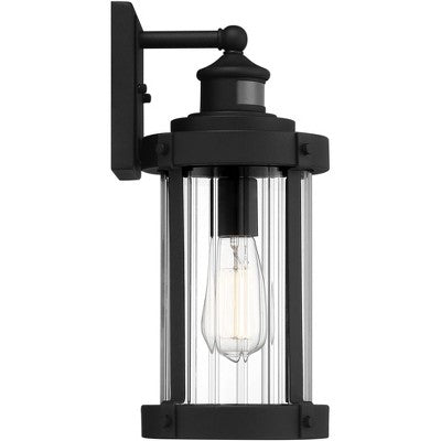  John Timberland Stan Industrial Outdoor Wall Light Fixtures Set Of 2 Textured Black Motion Sensor 15" Clear Glass For Exterior Barn