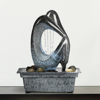  John Timberland Modern Tabletop Water Fountain With LED Light 10" Silhouette For Indoor Table Top Desk