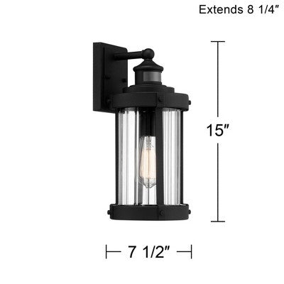  John Timberland Stan Industrial Outdoor Wall Light Fixtures Set Of 2 Textured Black Motion Sensor 15" Clear Glass For Exterior Barn