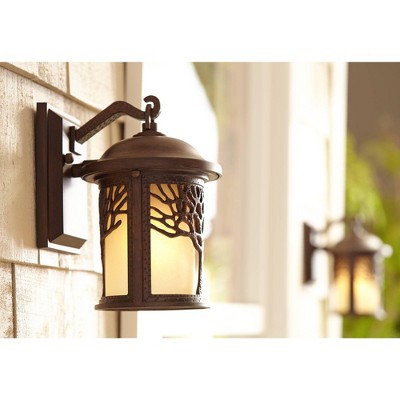  John Timberland Rustic Outdoor Wall Light Fixture Bronze 9 1/2" Tree Etched Glass Sconce For Exterior House Deck Patio Porch Lighting