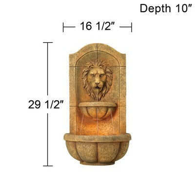  Royal Lion Head 29 1/2" High Large Italian Indoor Outdoor Decor Faux Stone Wall Fountain With Light LED Outside Garden Patio
