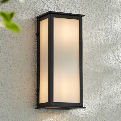  John Timberland Modern Outdoor Wall Light Fixtures Set Of 2 Black 12 3/4" Milky White Glass Panels For Post Exterior Barn Deck