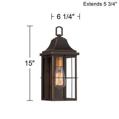  John Timberland Sunderland Rustic Mission Outdoor Wall Light Fixture Black Gold 15" Clear Glass For Post Exterior Barn Deck House Porch Yard Patio