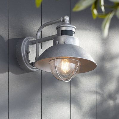  John Timberland Oberlin Rustic Industrial Farmhouse Outdoor Barn Light Fixture Galvanized Dusk To Dawn Motion Sensor 9" Clear Seedy Glass For Exterior