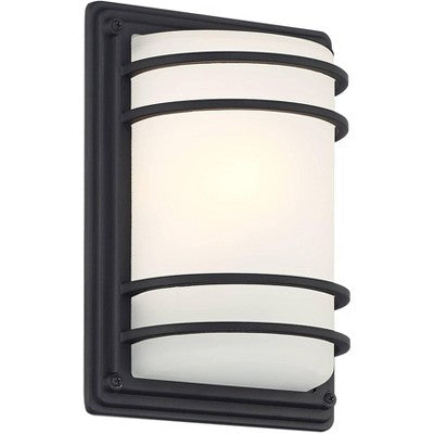  John Timberland Habitat 11" High Modern Outdoor Wall Sconce Light Fixture Mount Porch House Exterior Weatherproof Black Metal Frosted Glass Shade