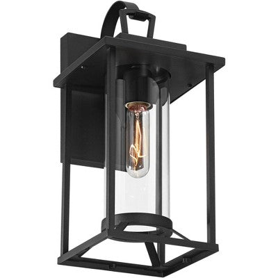  John Timberland Frederick 15 1/2" High Industrial Outdoor Wall Light Fixture Mount Porch House Weatherproof Sand Black Finish Metal Clear Glass Shade