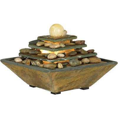  John Timberland Four Tiers Rustic 4 Tier Slate Stone Indoor Tabletop Water Fountain With LED Light 9" For Table Office Desk Home Bedroom Living Room