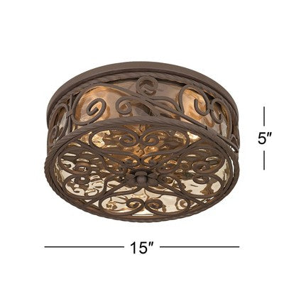  John Timberland Casa Seville Rustic Farmhouse Flush Mount Outdoor Ceiling Light Fixture Dark Walnut 5" Champagne Water Glass For Post Exterior Barn
