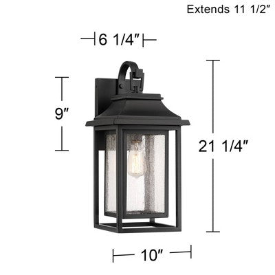  John Timberland Cecile 21.25 High Mission Outdoor Wall Light Fixture Mount Porch House Box Lantern Weatherproof Black Clear Seeded Glass Shade