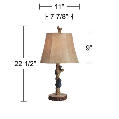  John Timberland Climbing Bears Rustic Accent Table Lamps 22 1/2" High Set Of 2 Brown Faux Wood With USB Charging Port Faux Leather Shade For Desk