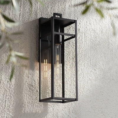  John Timberland San Lucas 18 3/4" High Modern Outdoor Wall Light Fixture Mount Porch House Set Of 2 Weatherproof Sand Black Metal Clear Glass Shade
