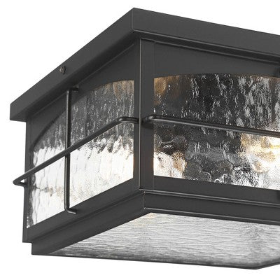  John Timberland Braylon 12" Wide Black And Hammered Glass Outdoor Ceiling Light