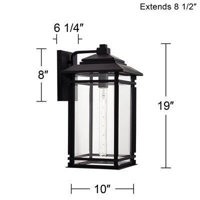  John Timberland North House Mission Outdoor Wall Light Fixture Matte Black Metal 19" Clear Glass For Post Exterior Barn Deck House Porch Yard Patio
