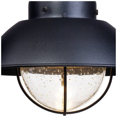 John Timberland Industrial Outdoor Wall Light Fixtures Set Of 2 Black Metal LED 8" Seedy Glass For Exterior Barn Deck House Porch