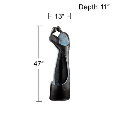  Modern Couple 47" High Large Indoor Outdoor Decor Black Resin Floor Fountain With Light LED Standing Outside Garden Patio Yard