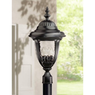  John Timberland Bellagio Vintage Rustic Outdoor Post Light Textured Black 24 1/2" Clear Hammered Glass For Exterior Barn Deck Post Light House Porch
