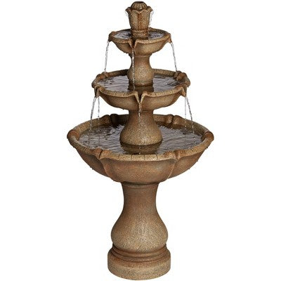  John Timberland Arosco Rustic 3 Tier Basin Outdoor Floor Water Fountain With LED Light 43" For Yard Garden Patio Home Deck Porch Exterior Balcony Roof