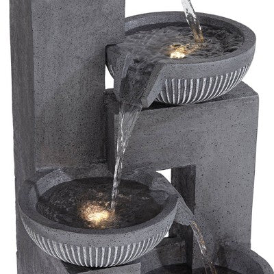  John Timberland Casava Modern 4-Bowl Cascading Outdoor Floor Water Fountain With LED Light 33" For Yard Garden Patio Home Deck Lawn Porch