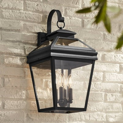 John Timberland Stratton Street Mission Outdoor Wall Light Fixture Textured Black Lantern 22" Clear Glass For Post Exterior Barn Deck House Porch Yard