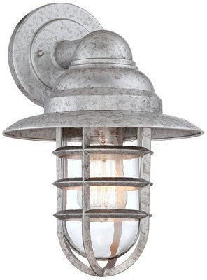  John Timberland Marlowe 13 1/4" High Farmhouse Rustic Hooded Cage Outdoor Wall Light Fixture Mount Porch House Set Of 2 Galvanized Clear Glass Shade
