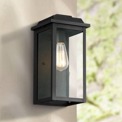  John Timberland Eastcrest Modern Outdoor Wall Light Fixtures Set Of 2 Textured Black Metal 14" Clear Glass For Post Exterior Barn Deck House