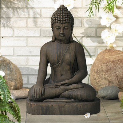  John Timberland Sitting Buddha Statue Sculpture Zen Decor Outdoor Garden Front Porch Patio Yard Outside Dark Sandstone Faux Stone Finish 29 1/2" High