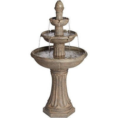  John Timberland Farron Rustic 3 Tier Basin Outdoor Floor Water Fountain With LED Light 46" For Yard Garden Patio Home Deck Porch Exterior Balcony Roof