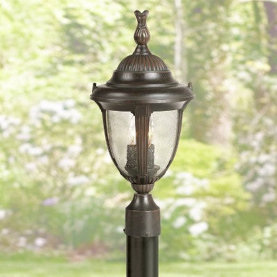  John Timberland Traditional Outdoor Post Light Bronze Cast Aluminum 19 1/2" Seedy Glass For Exterior Garden Yard Driveway