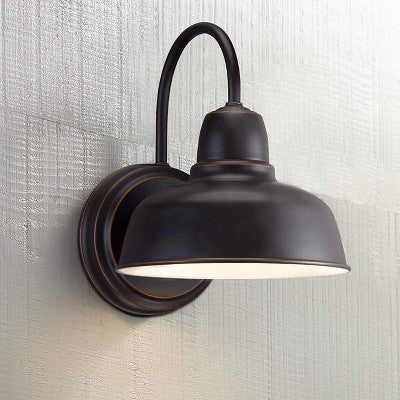  John Timberland Urban Barn Rustic Industrial Farmhouse Outdoor Wall Light Fixtures Set Of 2 Oil Rubbed Bronze Gooseneck Arm 11 1/4" For Post Exterior