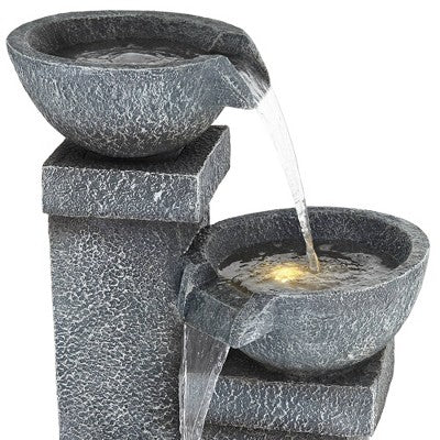  Three Bowls 32 1/4" High Large Modern Indoor Outdoor Decor Gray Faux Stone Floor Fountain With Light LED Cascading Outside Garden