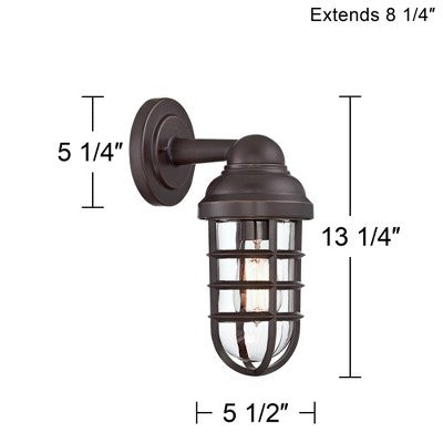  John Timberland Marlowe Industrial Outdoor Wall Light Fixtures Set Of 2 Bronze Metal Cage 13 1/4" Clear Glass For Post Exterior Barn Deck House Porch