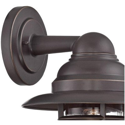  John Timberland Marlowe Industrial Outdoor Wall Light Fixture Galvanized Hooded Cage 13 1/4" Clear Glass For Post Exterior Barn Deck House Porch Yard